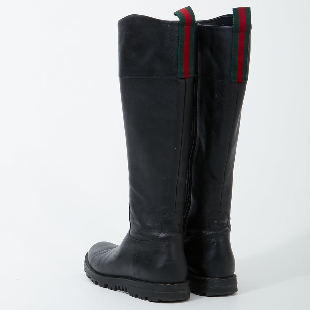 Gucci Meguro Web Detail Leather High Boots